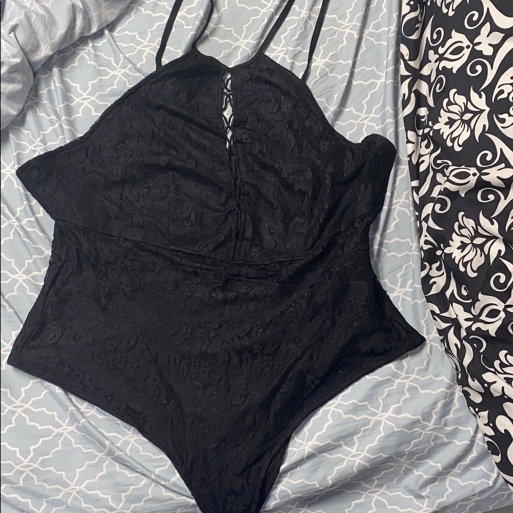 Plus Floral Lace Crisscross Teddy Bodysuit 3X